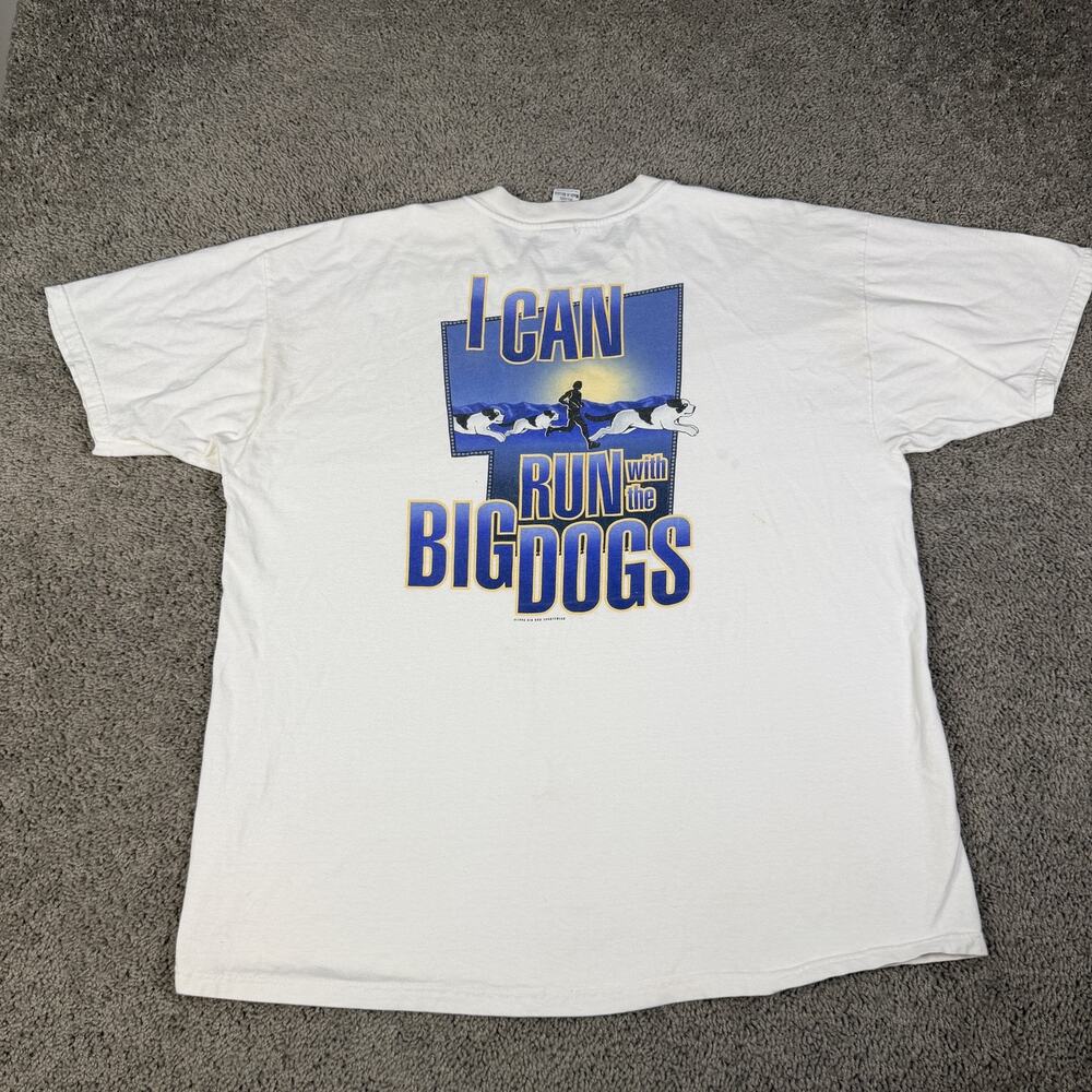 Vintage Big Dogs Shirt Mens 2XL White Run With The Big Dogs Graphic 90s